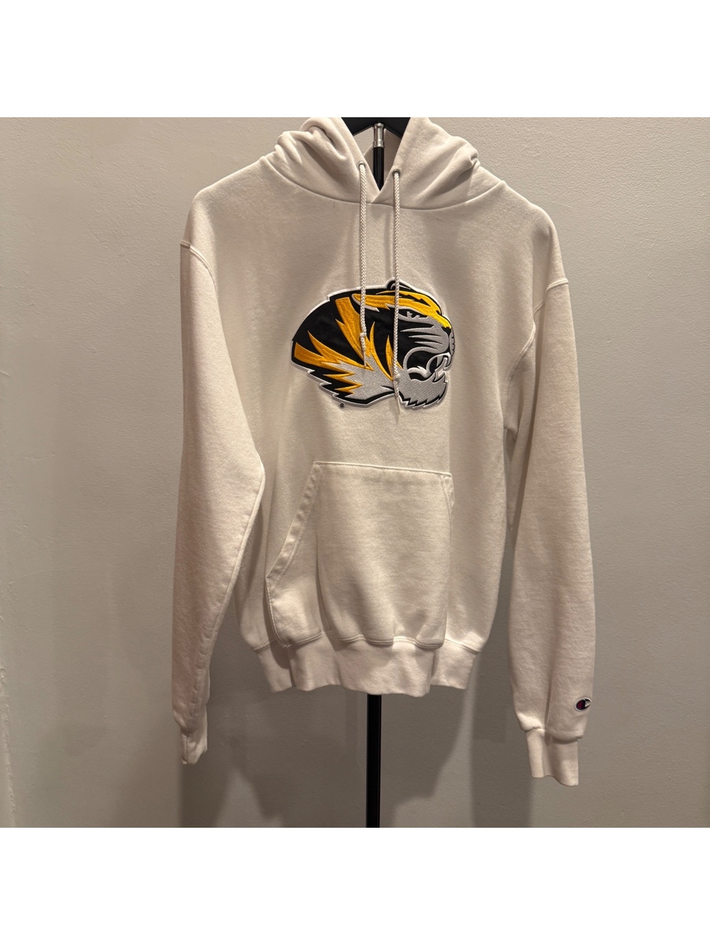 Vintage 90s Champion Mizzou Missouri Tigers Hoodie Embroidered White Small